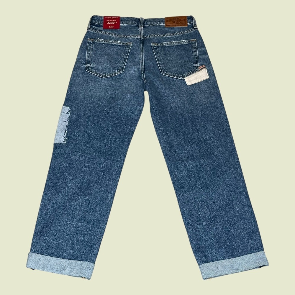 NEW Lucky Brand Legend Boy Mid Rise Relaxed Straight Patchwork Jeans Womens 0/25 - Picture 3 of 13